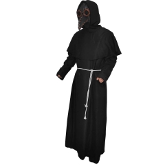 Steampunk Black Death Plague Doctor Cospaly Costume Tunic Hooded Uniform