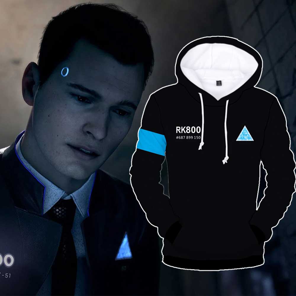 Game Detroit: Become Human Connor Cosplay Costume RK800 3D Print Black Hoodie Sweatshirt-Takerlama