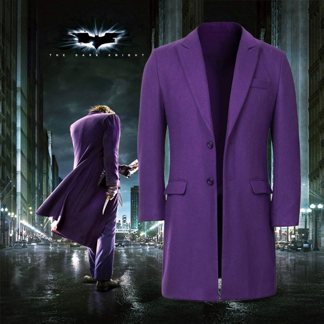 Heath Ledger Joker Purple Cosplay Suit Overcoat Batman The Dark Knight Halloween Costume-Takerlama