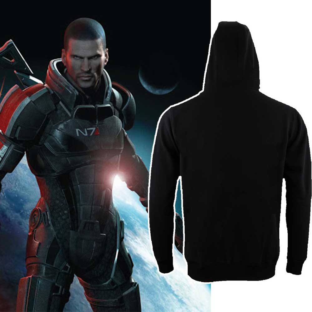 Video Game Mass Effect 3 N7 Paragon Man's Zip-Up Hoodie Zipper Sweatshirt Black Outwear Fall Jacket-Takerlama
