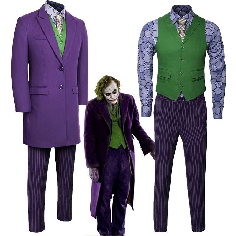 Batman Dark Knight Rise Heath Ledger Joker Purple Suit Arthur Fleck Halloween Cosplay Costume Outfits Adult Men-Takerlama