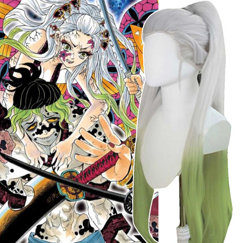 Anime Demon Slayer Kimetsu no Yaiba Daki White Green Hair Halloween Cosplay Wig-Takerlama