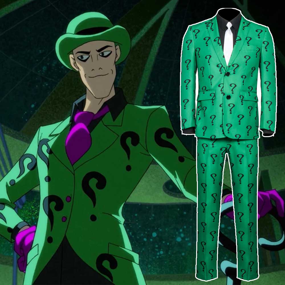 Adult Riddler Edward Nigma Nashton Cosplay Party Costume DC Supervillain Men Halloween Uniform Suit-Takerlama