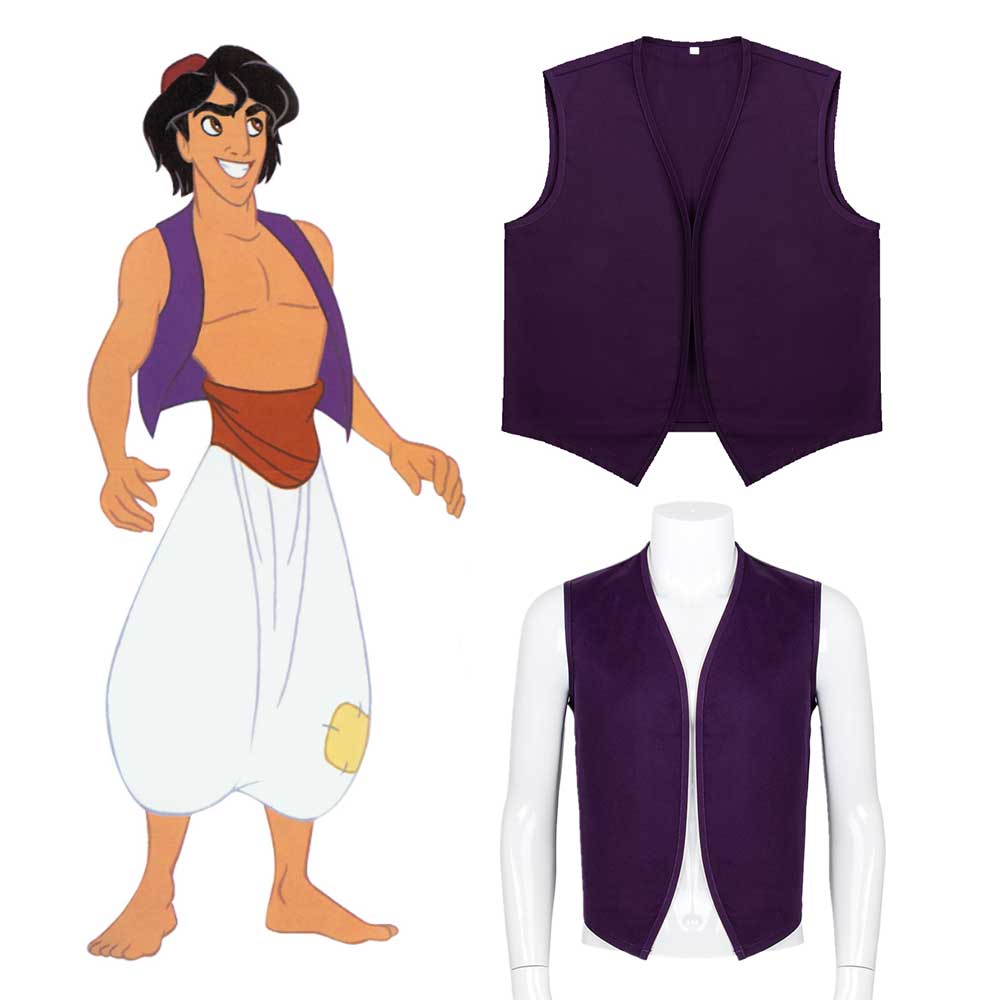 Disney Anime Aladdin Purple Vest Outfit Men Cosplay Costume Adult One Thousand and One Nights stories