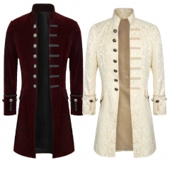 FLOWDREAM Mens Velvet Goth Steampunk Victorian Frock Double Breasted Coat 5 Colors