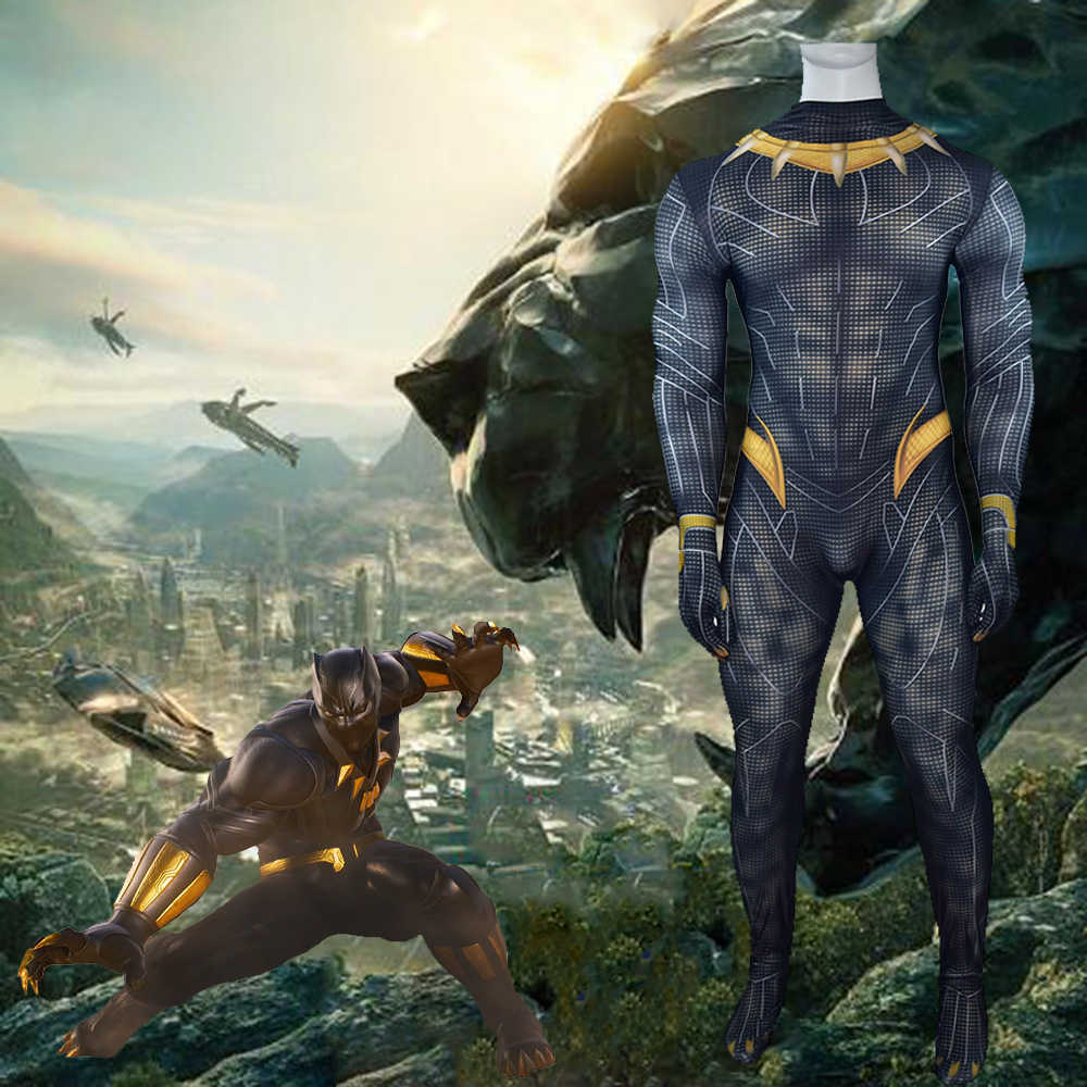 Black Panther T'Challa Superhero Halloween Cosplay Costume Zentai Suit With Mask Halloween Carnival Masquerade -Takerlama