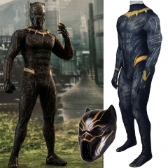Gold Black Panther T'Challa Halloween Cosplay Costume With Latex Mask