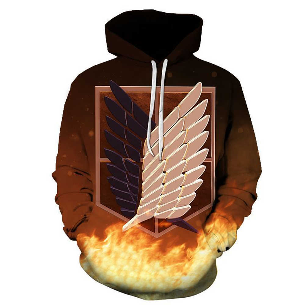 Anime Attack On Titan Survey Corps Wings of Freedom Hooded Sweatshirt Eren Mikasa 3D Print Pullover-Takerlama