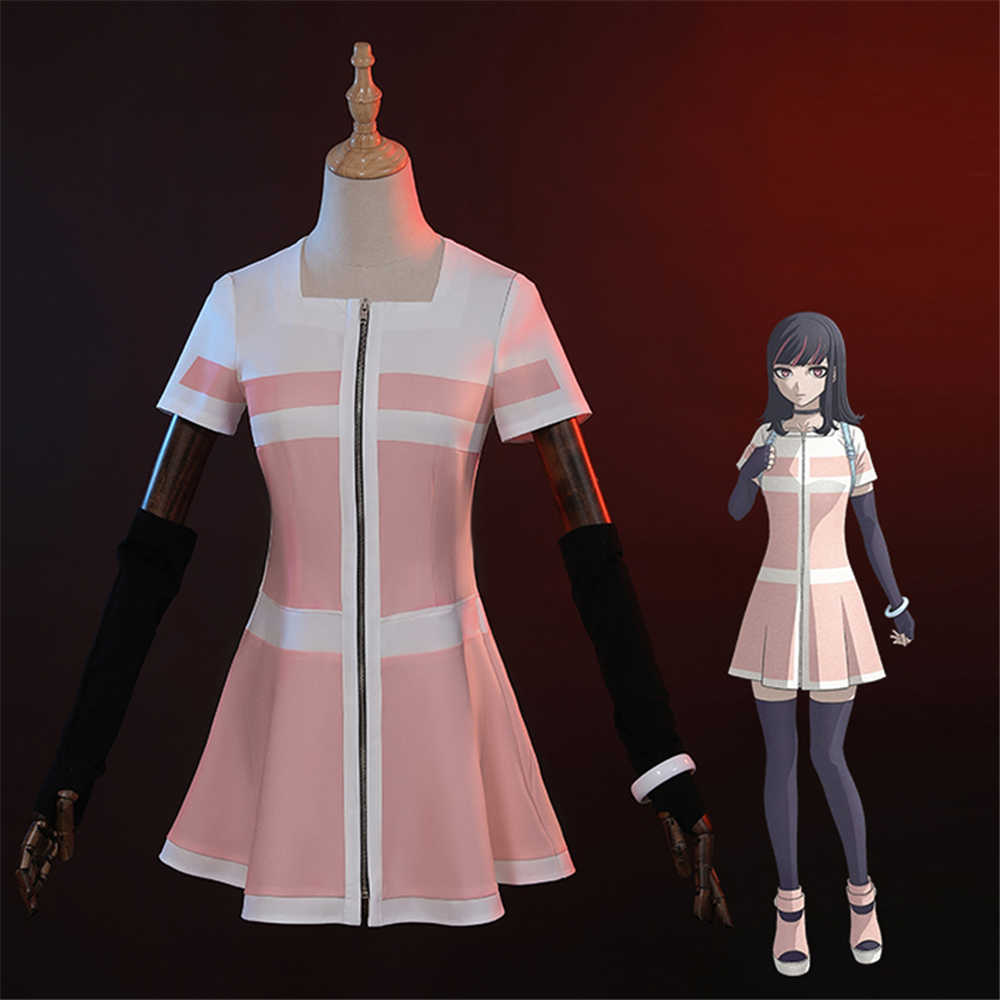 Cyberpunk Anime Akudama Drive Ordinary Person Zipper Up Cosplay Costume Pink Dress-Takerlama