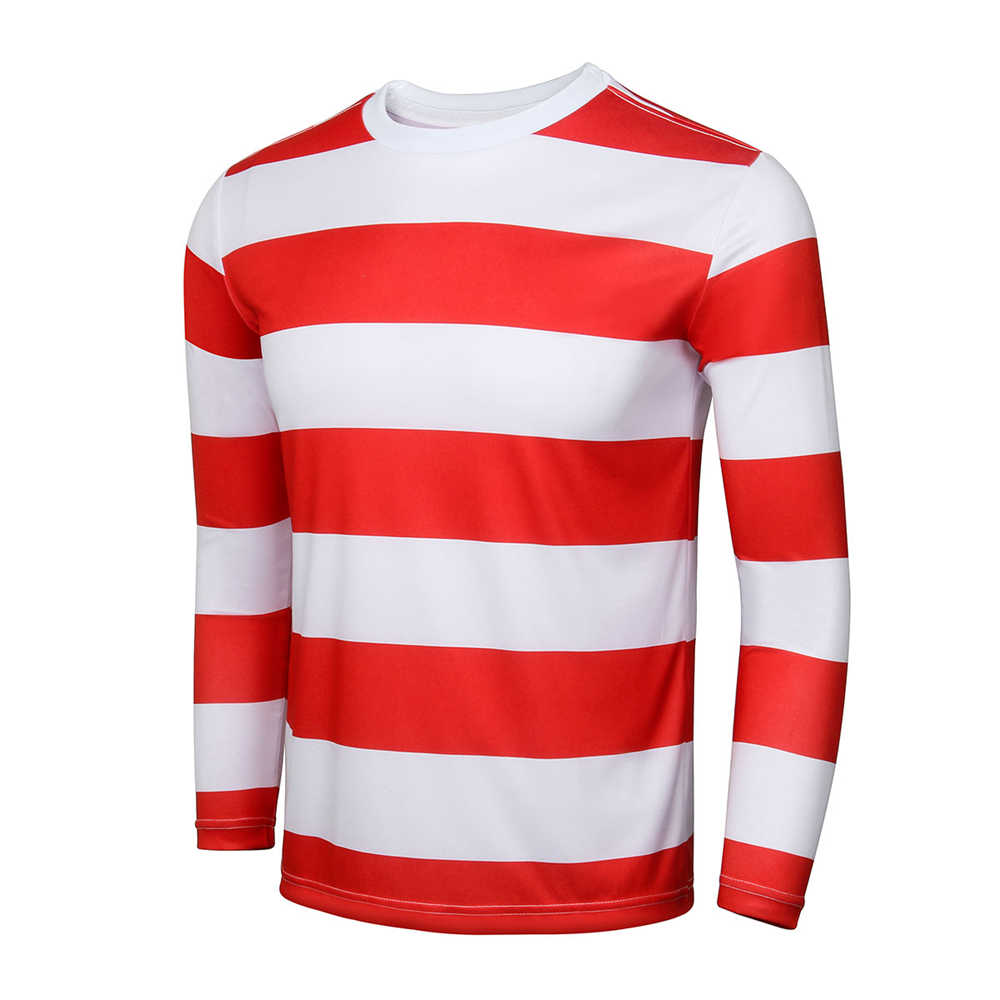 Where's Wally Cosplay Costume Adults Waldo Red White Striped T-Shirt ...