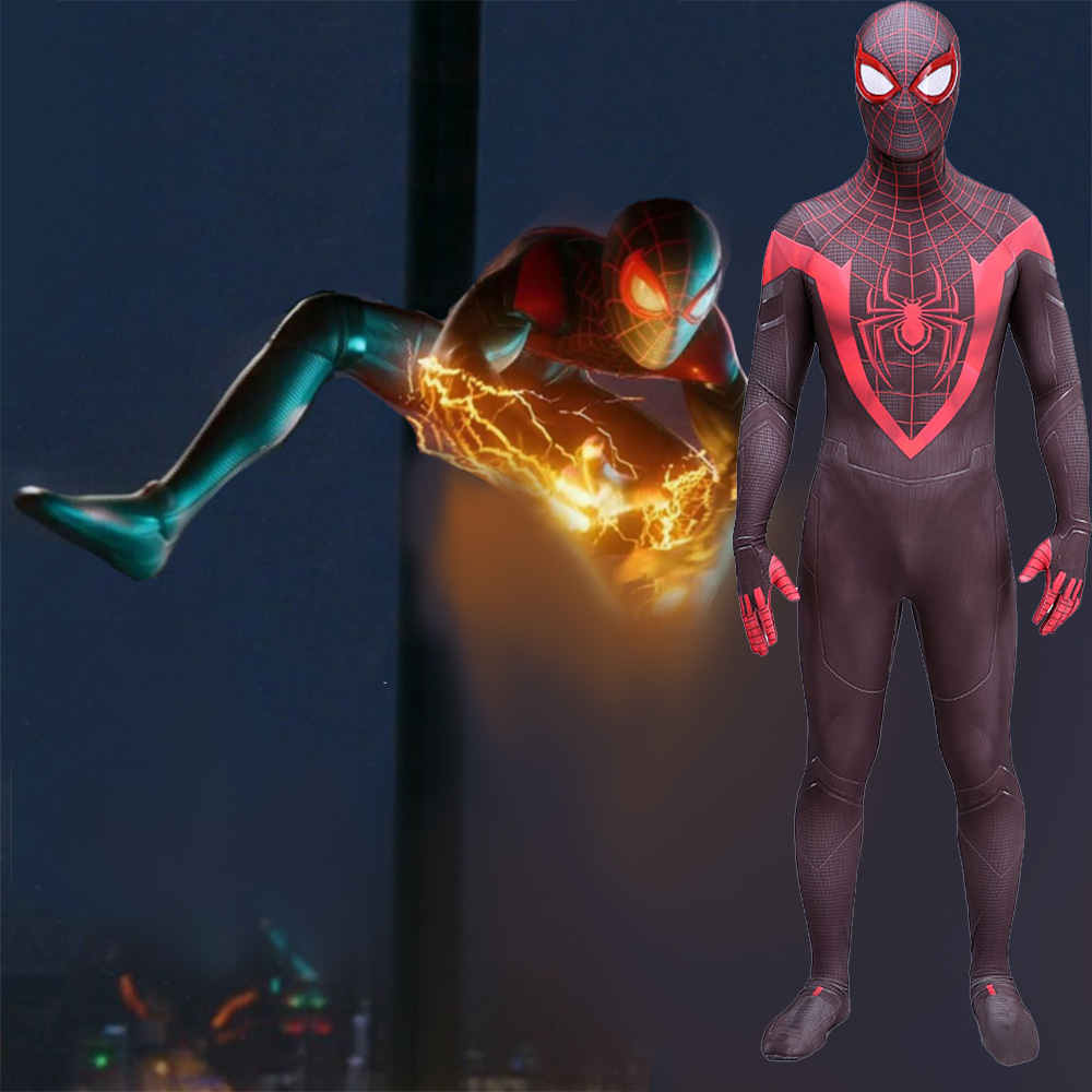 Black Spiderman Zentai Suit Marvel's Spider-Man Miles Morales PS5 Cosplay Costume Superhero Jumpsuit Mask-Takerlama