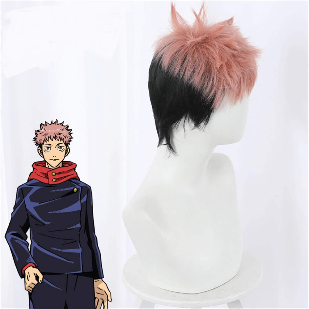 Anime Jujutsu Kaisen Cosplay Hair Yuji Itadori Wig Free Wig Cap Color Pink Black Short