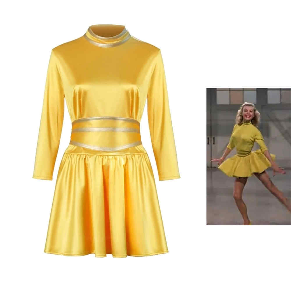 Movie White Christmas Betty Haynes Costumes Yellow Dancing Dress with Shorts Long Sleeve Vestidos Woman Xmas Party Prom Clothing Gift-Takerlama