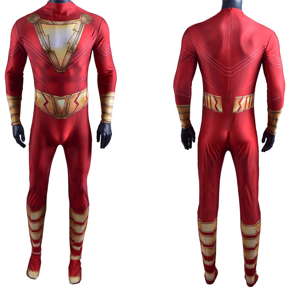 2019 Movie Shazam Billy Batson Costume Captain Marvel Superhero Cosplay Jumpsuit-Takerlama