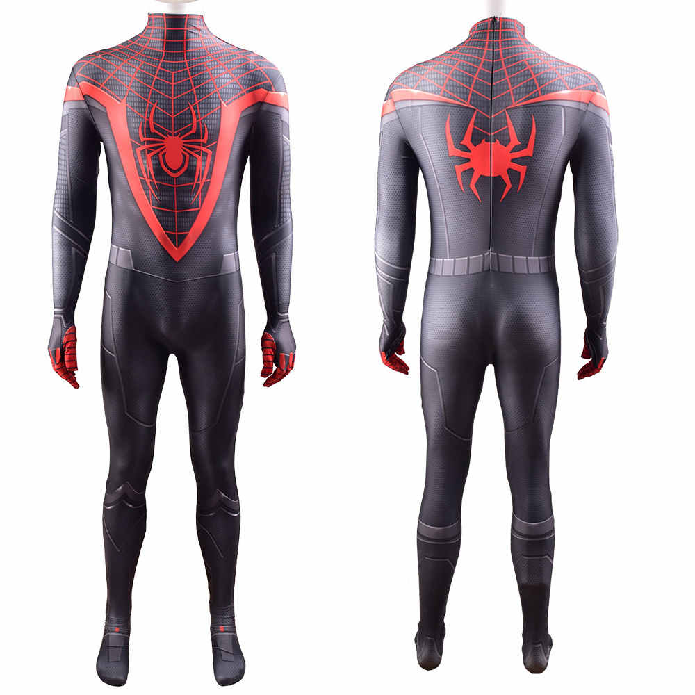 Black Spiderman Miles Morales Cosplay Costume Superhero Zentai Suit Jumpsuit-Takerlama