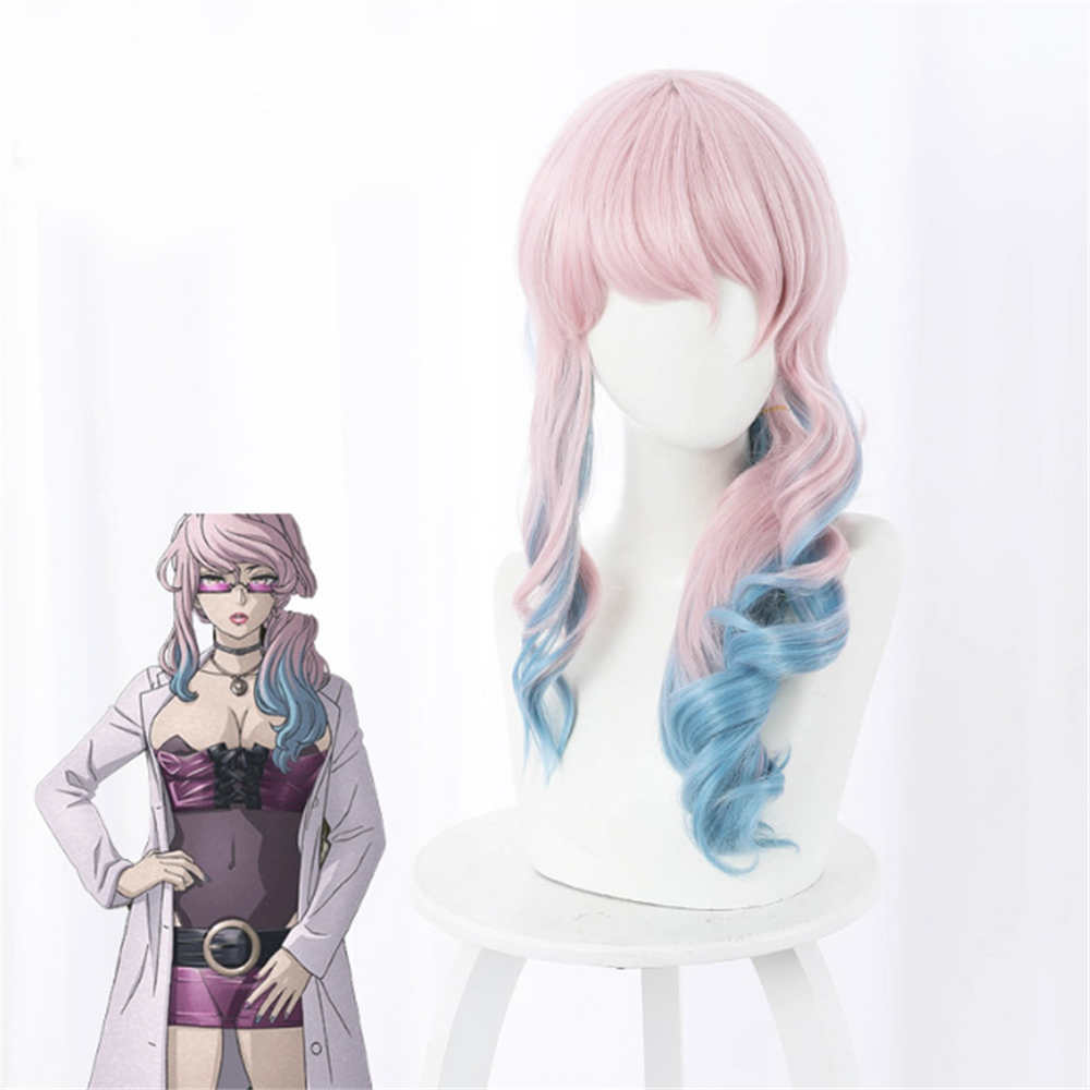 Akudama Drive Cosplay The Doctor Wig isha Pink Blue Gradient Long Wave Hair Halloween Party Costume Accessories-Takerlama