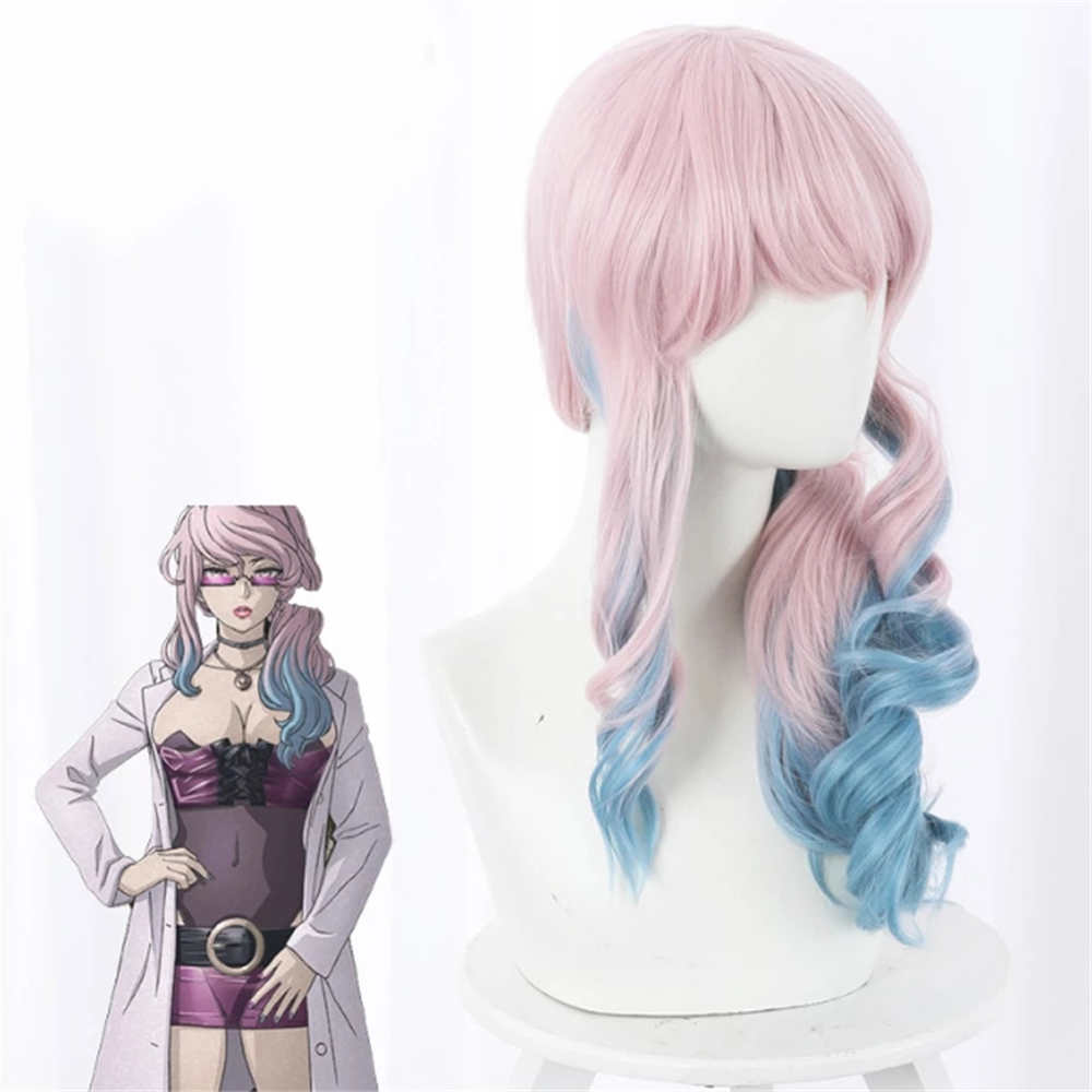 Akudama Drive Cosplay The Doctor Wig isha Pink Blue Gradient Long Wave Hair Halloween Party Costume Accessories-Takerlama