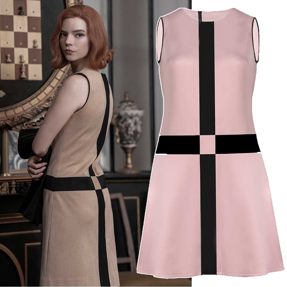 The Queen's Gambit Beth Harmon Paris Cross Pink Party Dress Chess Queen Cosplay Costume Christmas Gift Adults Women-Takerlama