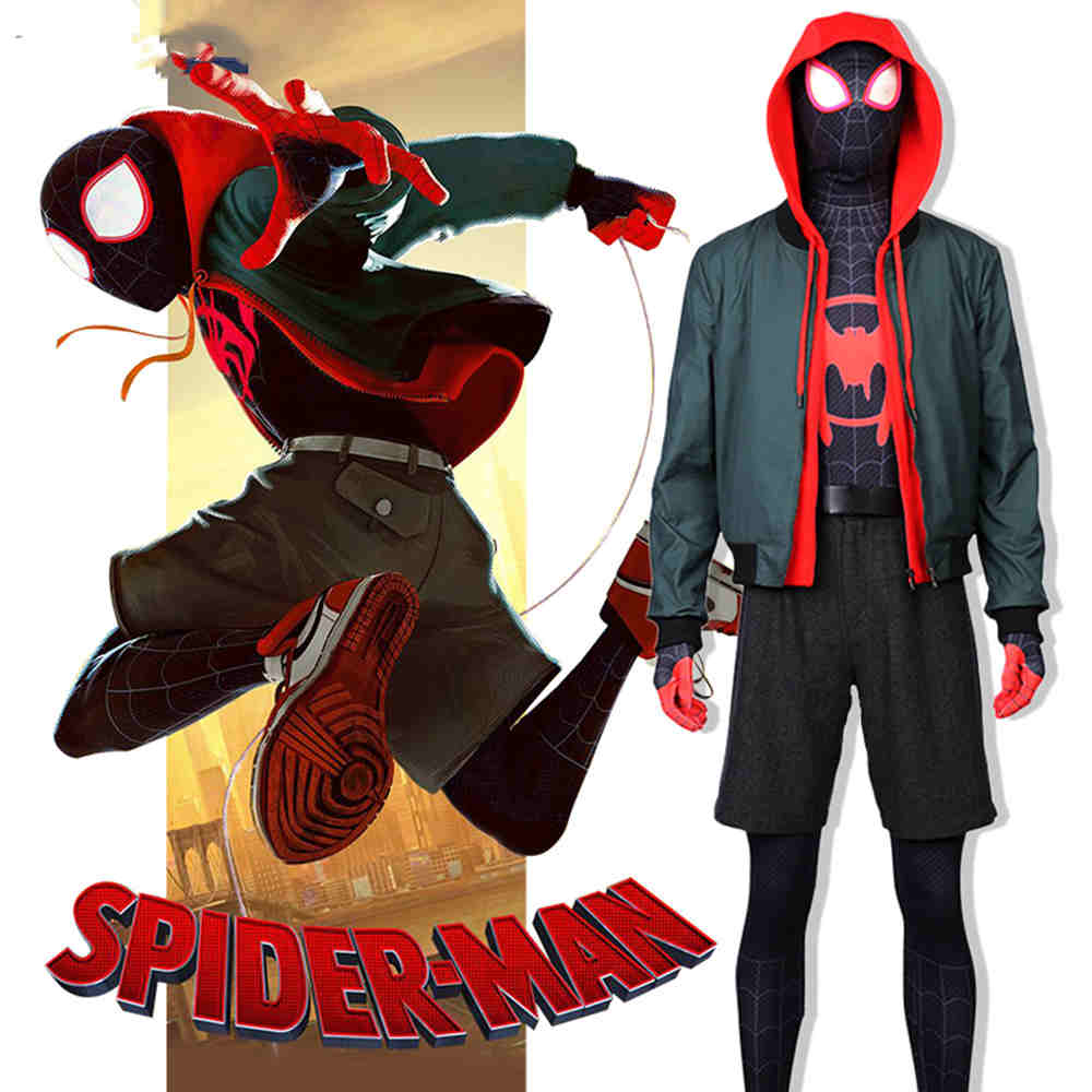  Spider-Man Into the Spider-Verse Miles Morales Cosplay Costumes Adult Jmpsuit Waistcoat Jacket Pants-Takerlama