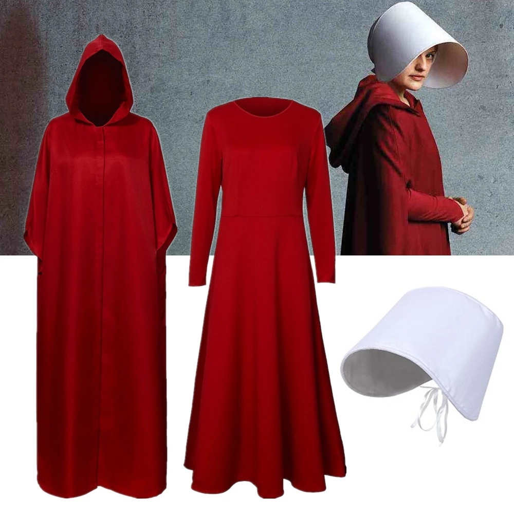 TV Series The Handmaid's Tale Offred Dress Cloak Scarf Hat June Osborne Red Dress For Halloween Party-Takerlama