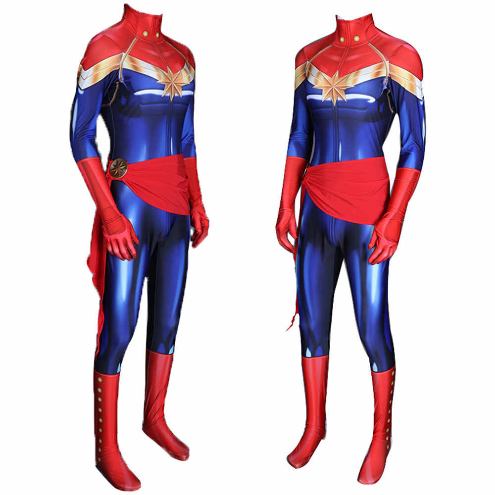 Captain Marvel Carol Danvers Zentai Suit Cosplay Costume Jumpsuit Women Superhero Halloween Onesies-Takerlama