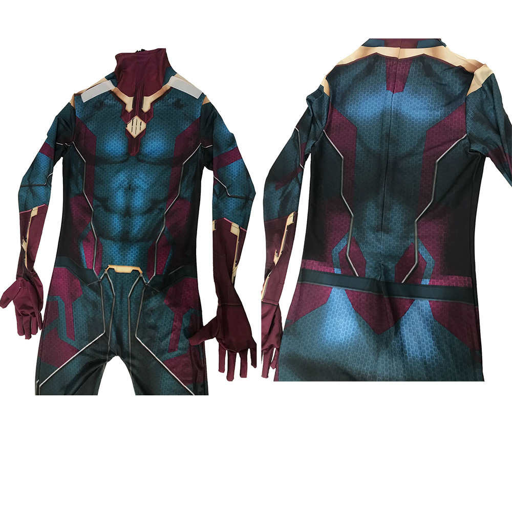 Adult Kids WandaVision Superhero Cosplay Zentai Suit With Mask Cloak -Takerlama