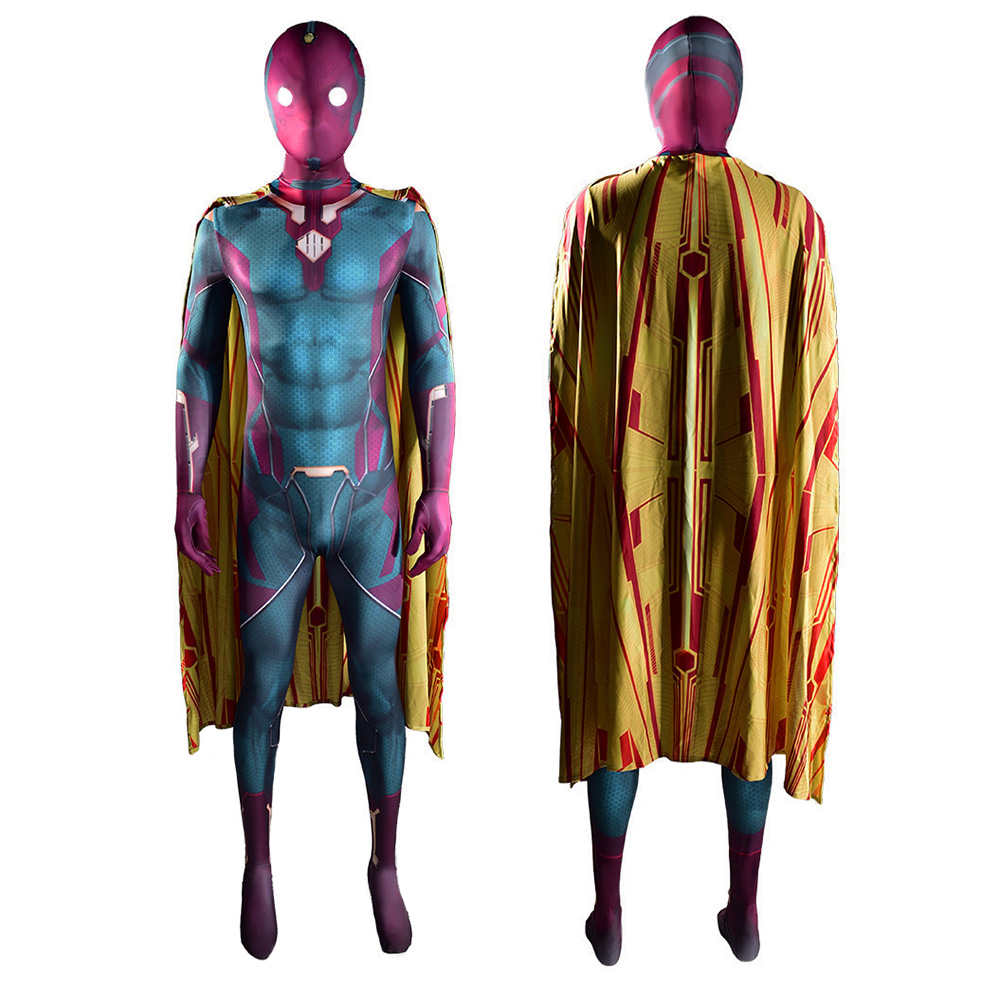 Adult Kids WandaVision Superhero Cosplay Zentai Suit With Mask Cloak -Takerlama