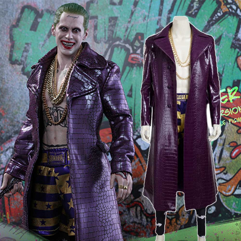 Movie Batman Suicide Squad The Joker Jared Leto Men Costume Cosplay Adult Jacket necklace Pants-Takerlama