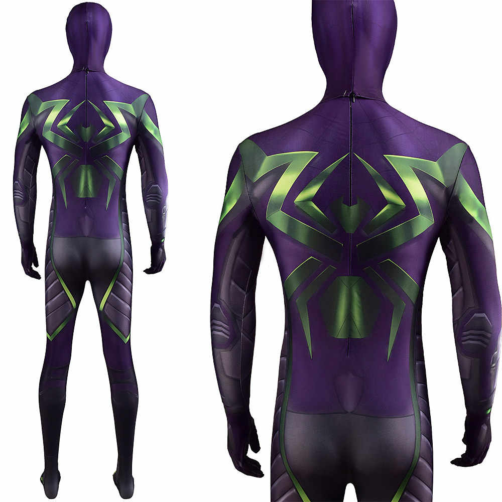 PS5 Spider-Man Miles Morales Purple Cosplay Costume Mask Superhero Zentai Suit Comic Con-Takerlama
