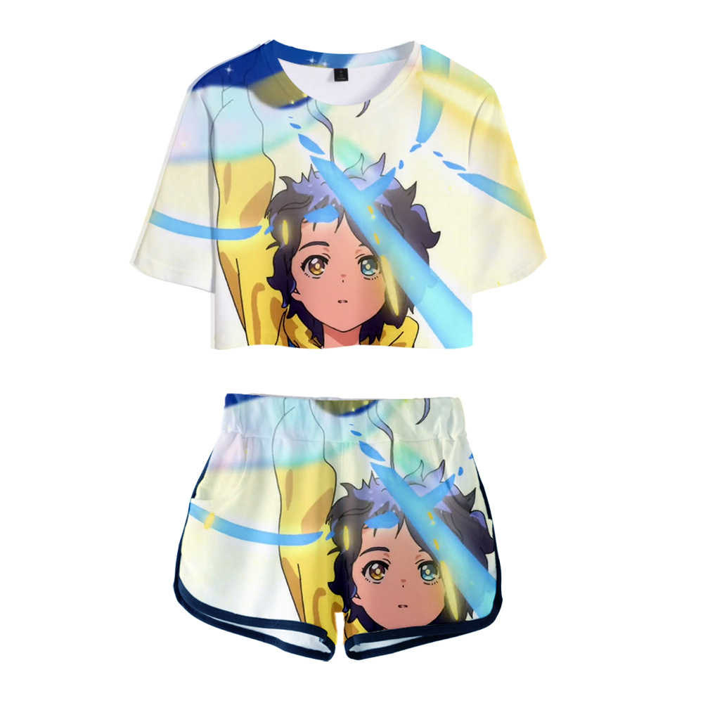 Anime Wonder Egg Priority Ohto Ai Crop-Top Shorts T-shirt Cosplay Costume-Takerlama