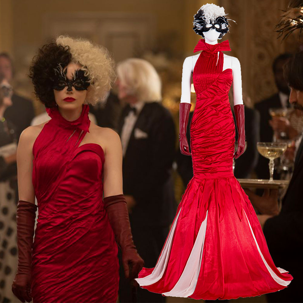 2021 Cruella De Vil Emma Stone Red Dress Cosplay Costume