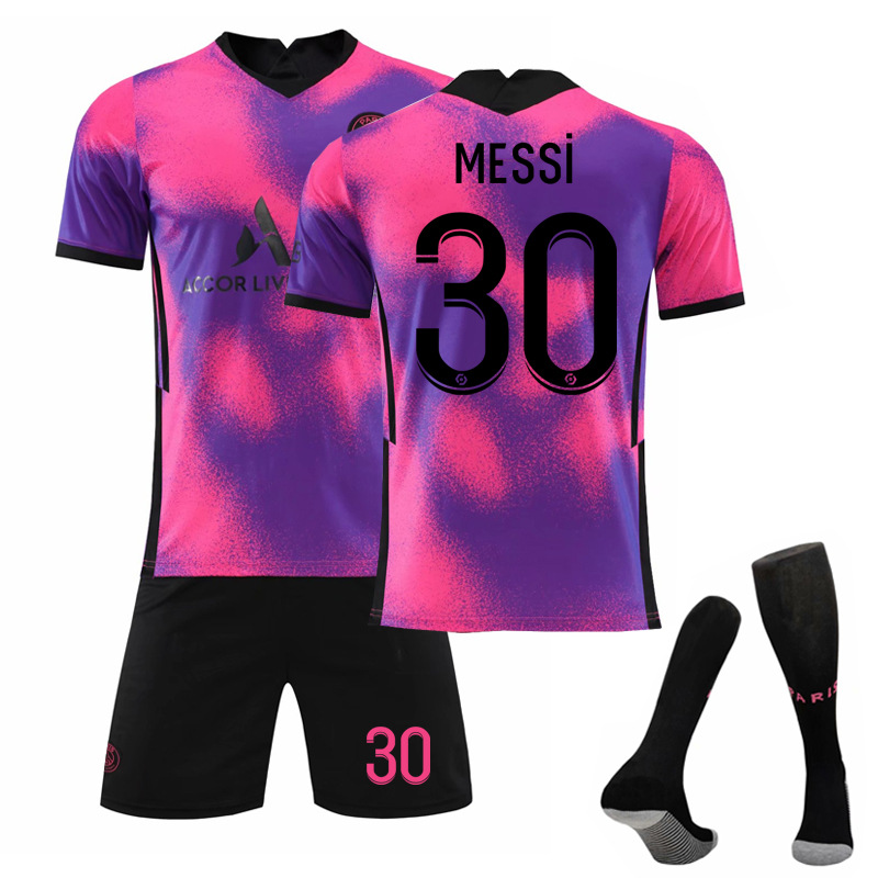 PSG Paris Saint Germain Black Kids Messi 30 Football Jersey Set T-Shirt and Shorts