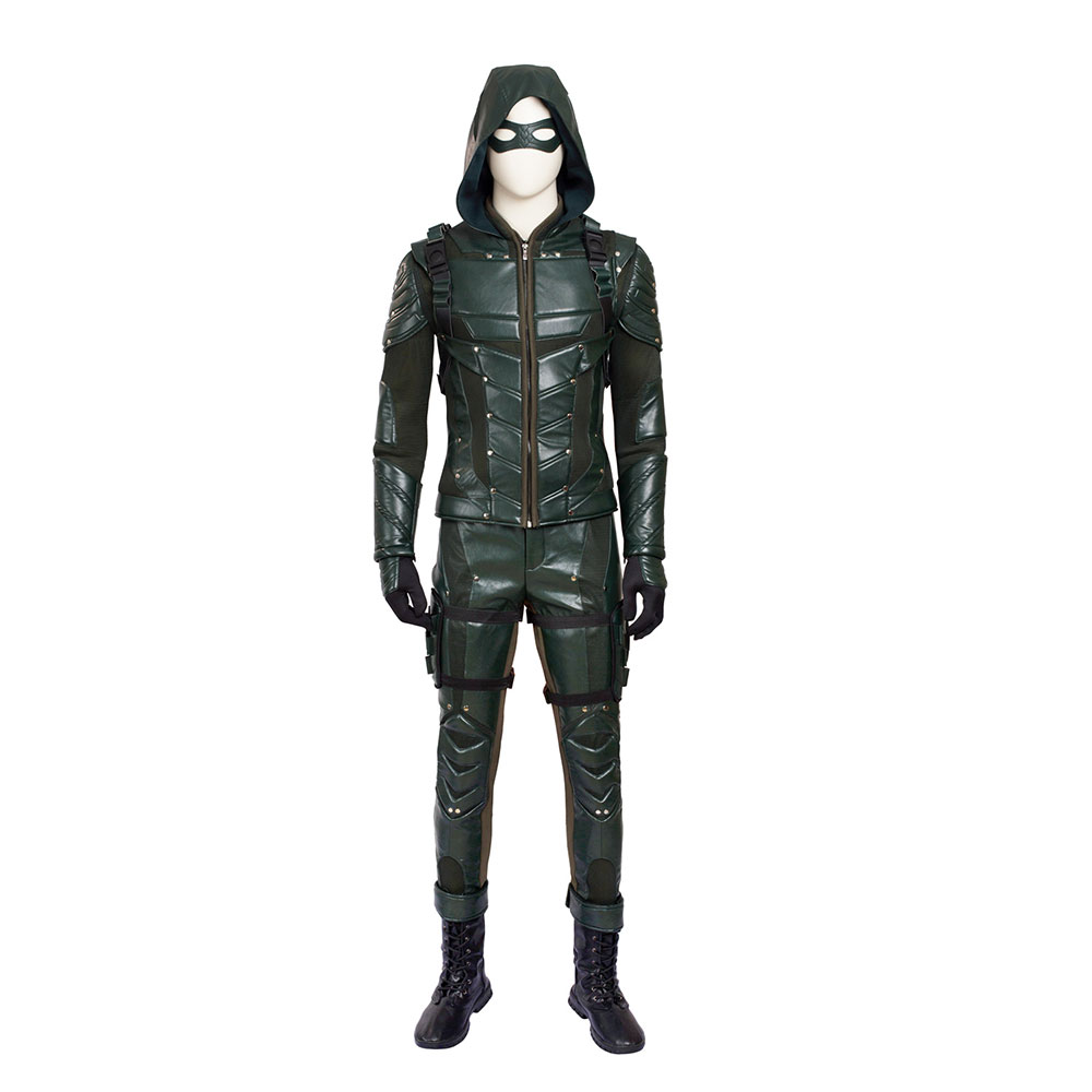 DC Comic Green Arrow Season 5 Oliver Queen Arrow Cosplay Costume With Boots Gloves Mask OutfitsTakerlama