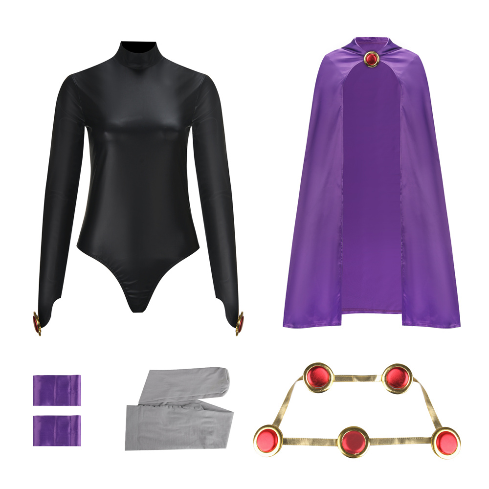 DC Teen Titans Raven Costume Women Halloween Superhero Cosplay Cloak Takerlama