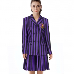 The Addams Family Wednesday Nevermore Academy Halloween Costume Stripe School Uniform （Ready To Ship）