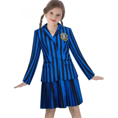 Child Nevermore Academy Blue School Uniform The Addams Family Wednesday Girl Cosplay Costume