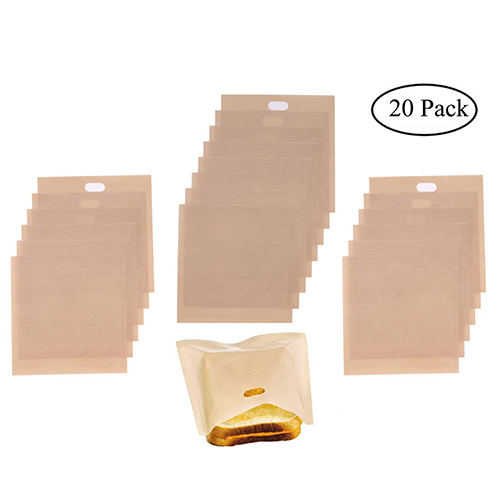 Homezal Toaster Bags Reusable for Grilled Cheese Sandwiches, Non Stick, Easy to Clean, Gluten Free, 3 Different Sizes, Pack of 20