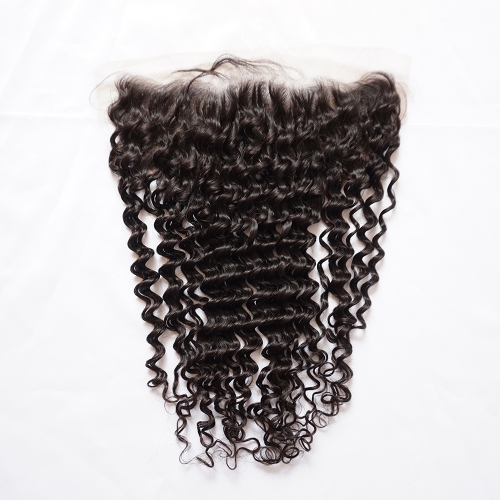 Osolovelybeauty Deep Wave 13x6 Transparent/Medium Brown Lace Lace Frontal Closure With Baby Hair 10-20inch Human Hair Frontal
