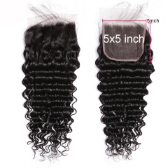 Osolovely Beauty Transparent/Medium Brown Lace 5X5 Loose Curly Lace Closure With Baby Hair