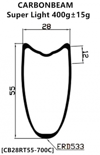 [CB28RT55-700C] Only 400g NEW CX/Gravel Bike 55mm Depth 700C Carbon Fiber Road Rim Tubular bicycle carbon rims