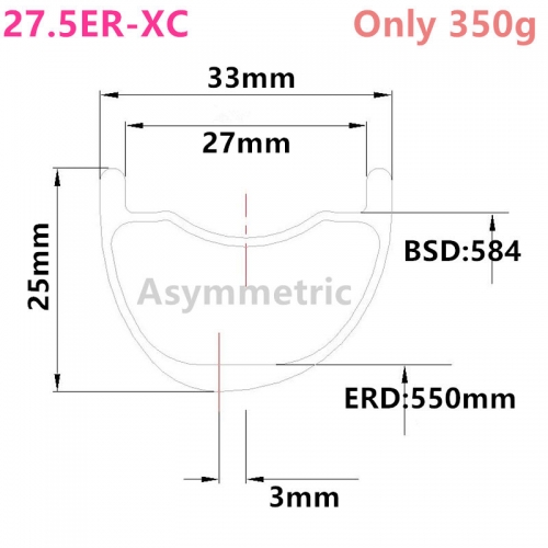 [CBA27XCAM33] Only 365g 27.5er 33mm Width 25mm Depth Asymmetric  Carbon Fiber Mountain Bike Hookless Tubeless Compatible XC AM 27.5er mtb rims