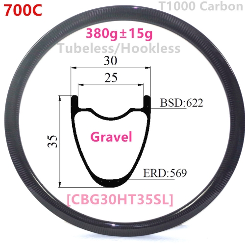 [CBG30HT35SL-700C] T1000 Only 385g NEW CX Gravel Bike 35mm Depth 700C Carbon Fiber Road Rim Tubeless Hookless carbon rims