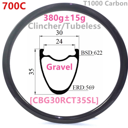 [CBG30RCT35SL-700C] T1000 Only 380g NEW CX Gravel Bike 35mm Depth 700C Carbon Fiber Road Rim Tubeless Clincher carbon rims