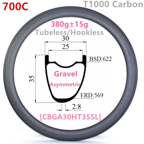 [CBGA30HT35SL-700C] Asymmetric T1000 Only 385g NEW CX Gravel Bike 35mm Depth 700C Carbon Fiber Road Rim Tubeless Hookless carbon rims