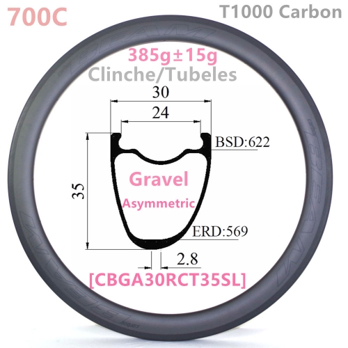 [CBGA30RCT35SL-700C] Asymmetric T1000 Only 380g NEW CX Gravel Bike 35mm Depth 700C Carbon Fiber Road Rim Tubeless Clincher carbon rims