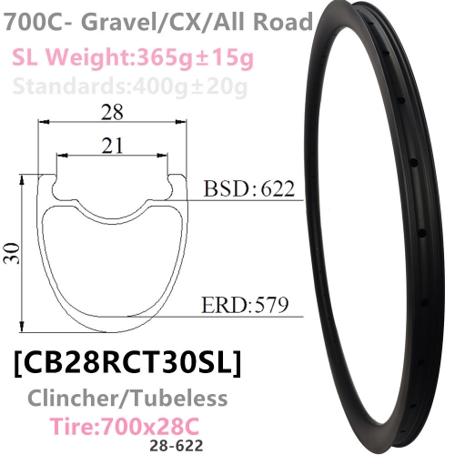 [CB28RCT30SL-700C] Carbonbeam Free shipping LifeTime Warranty Only 365g NEW CX/Gravel Bike 30mm Depth 700C Carbon Fiber Road Rim Clincher Tubeless Com