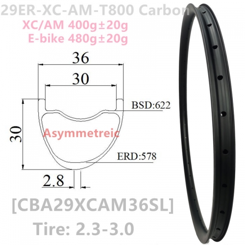 [CBA29XCAM36SL] Premium 400g XC-AM 36mm Width  30mm detph 30mm Internal 29er Carbon Fiber Mountain Bike Hookless Tubeless Compatible mtb rims