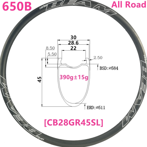 [CB28HT45-650B] NEW Gravel Bike 45mm Depth 650B Carbon Fiber Rim Hookless Tubeless Compatible 27.5er all road rims