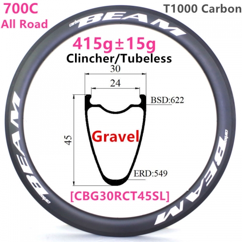 [CBG30RCT45SL-700C] Only 420g NEW Gravel Bike 45mm Depth 700C Carbon Fiber Road Rim Clincher Tubeless Compatible carbon rims