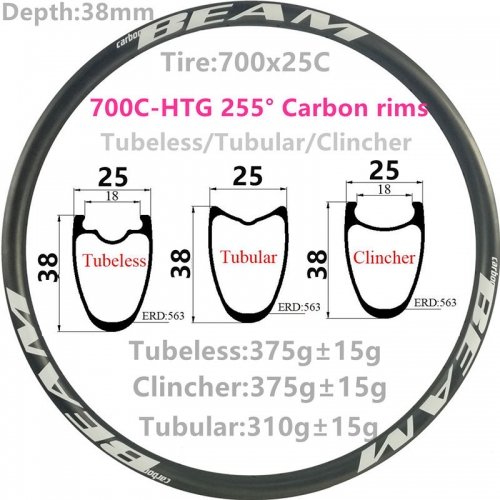 Free Shipping 300g Super light 38mm Depth Carbon Road Bike rims  700C Carbon Rims Clincher carbonbeam Tubular bicycle wheels